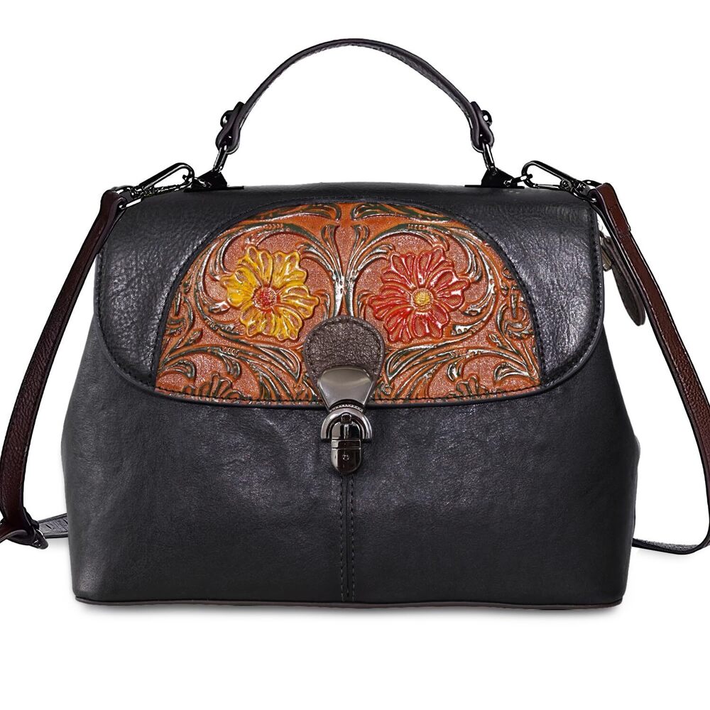 9945 Leather Satchel Top Handle Bags Handmade Purse Vintage Embossed